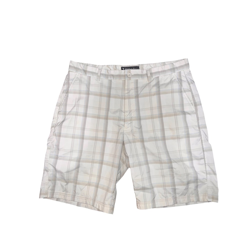Pebble Beach Performance Golf Chino Shorts Plaid‎ Country Club  White Grey 38